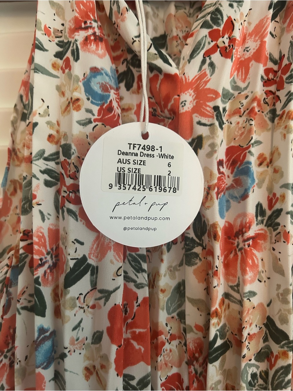 NWT Petal and Pup Floral Pleated Midi Dress Hugh Neck Smocked Waist Sz 2 Deanna - Picture 7 of 7